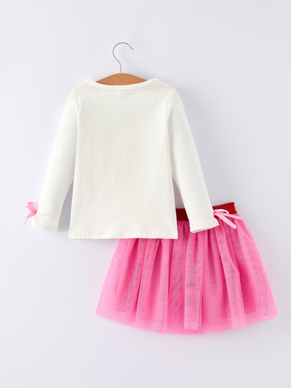 Valentine's Day Love Print Top + Girls' Tulle Skirt Set