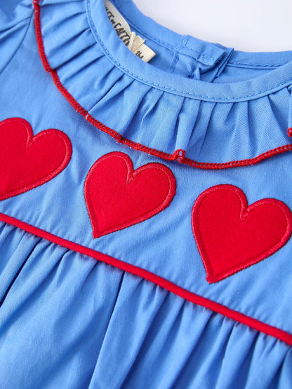 Valentine's Day Baby Girl Heart Applique Blue Romper