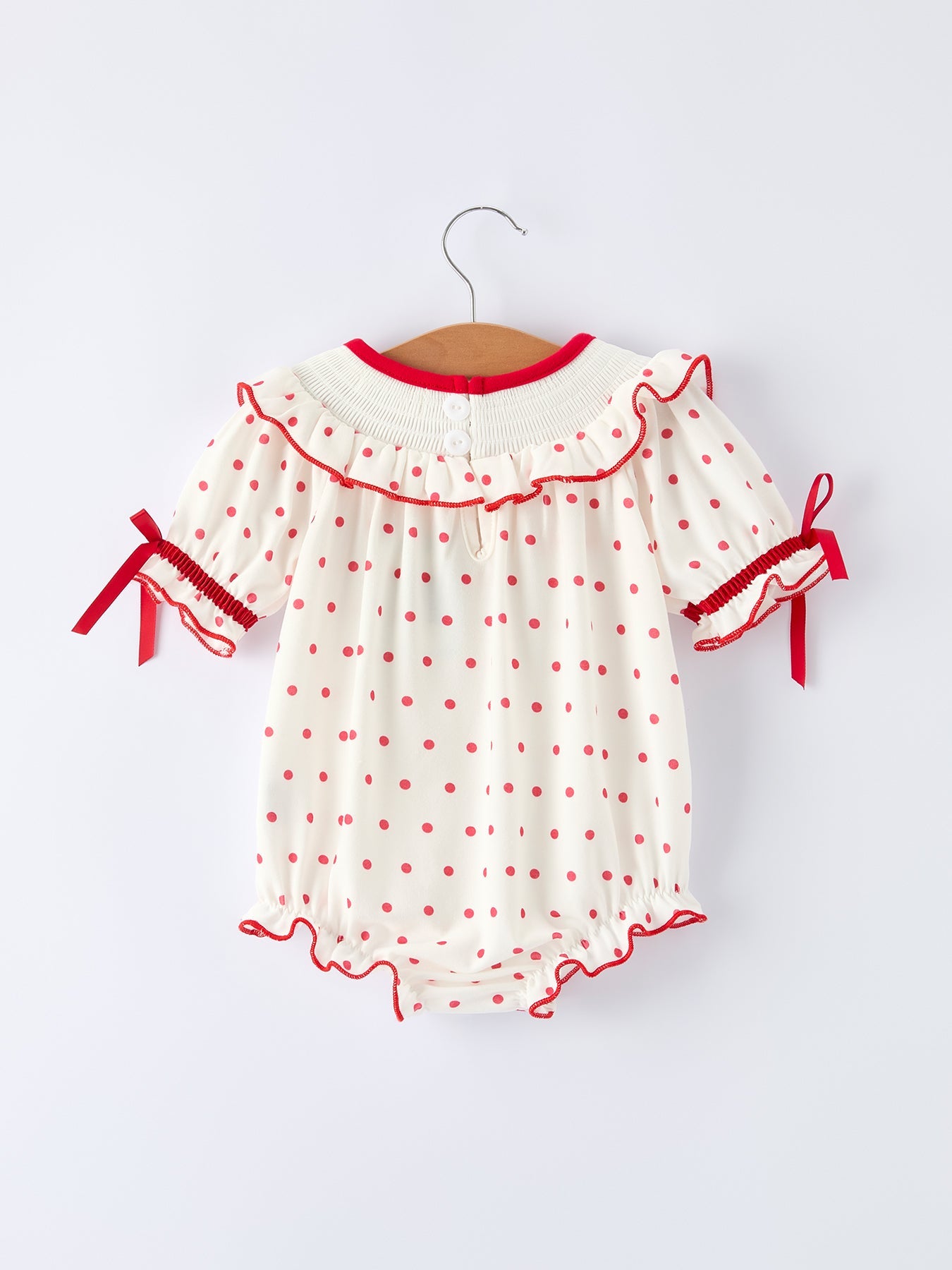 Valentine's Day Polka Dot Baby Girls Romper with Smocking Embroidery
