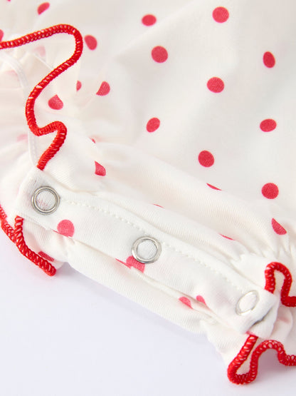 Valentine's Day Polka Dot Baby Girls Romper with Smocking Embroidery