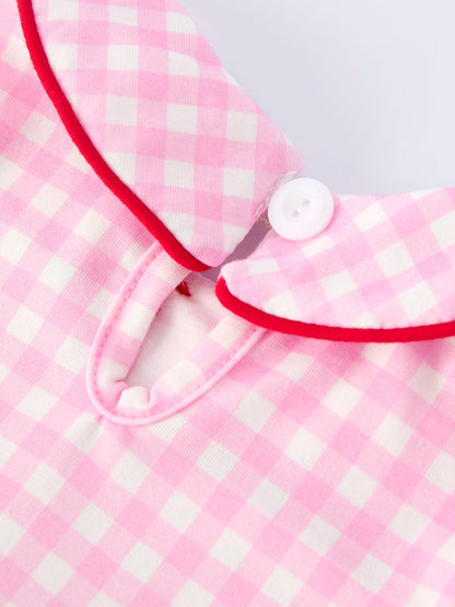 Girls' Valentine's Day Heart-embroidered Plaid Baby Romper