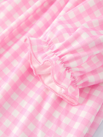 Girls' Valentine's Day Heart Smocking Embroidered Plaid Dress