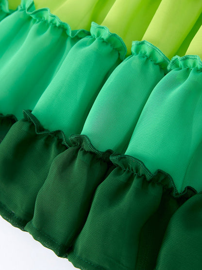 St. Patrick's Day Ombre Ruffle Dress for Girls – Green Gradient Layers