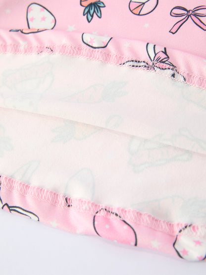 Pink Easter Bunny Carrot Print Girls Short Sleeve Dress