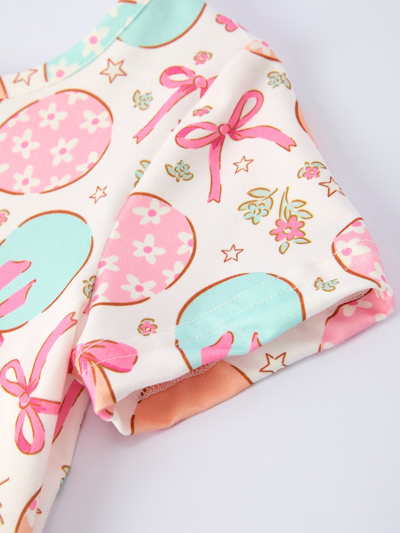 Easter Egg Bow Print Girls Short Sleeve Dress