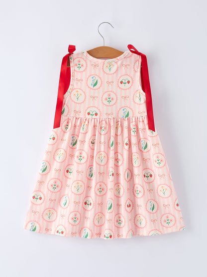 Spring Pink Floral Bow Smocked Girl Dress