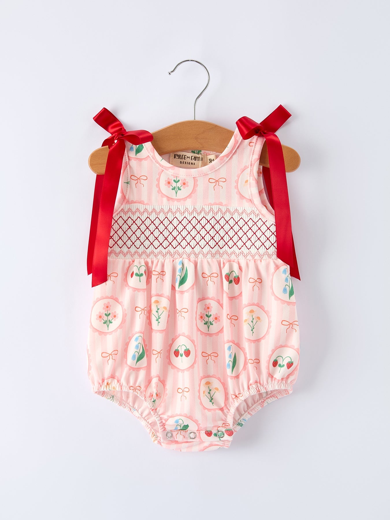 Spring Pink Floral Bow Smocked Girl Romper