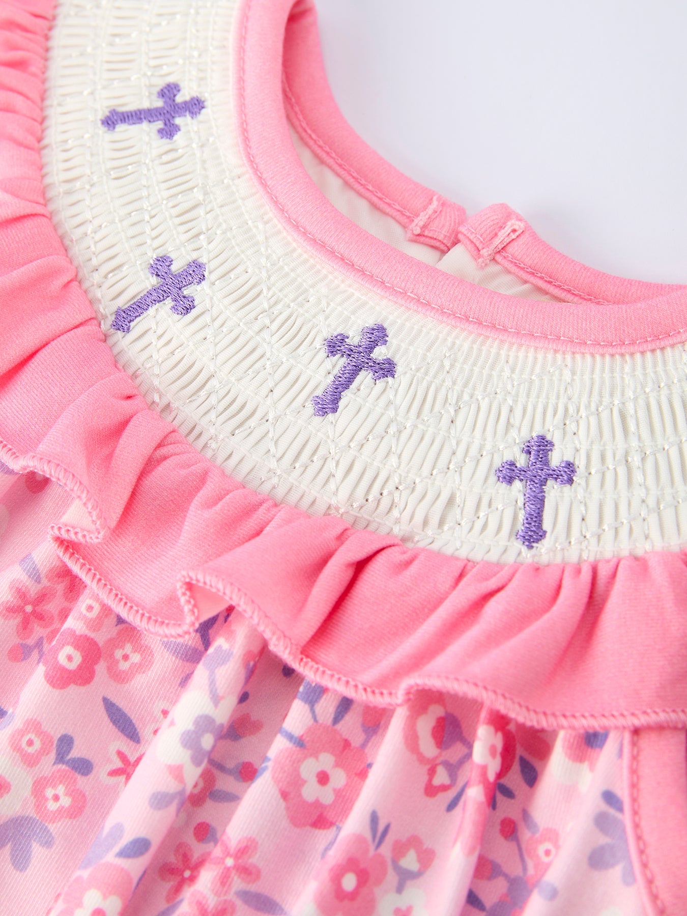 Floral Smocked Church Christ Bishop Christening Baby Girls Romper