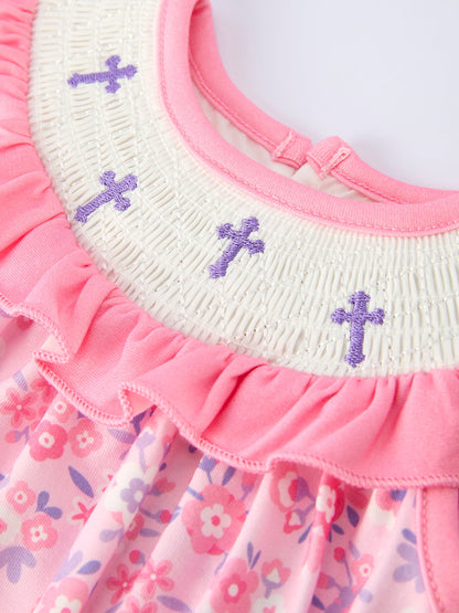 Floral Smocked Church Christ Bishop Christening Baby Girls Romper