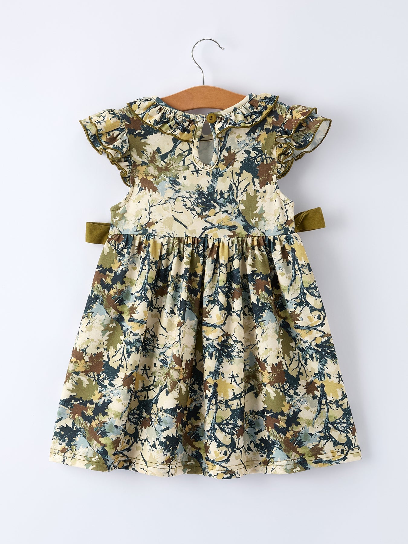 Camo Duck Smocked Bow Ruffle Sleeves Girls Dress