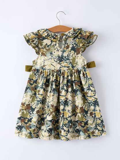 Camo Duck Smocked Bow Ruffle Sleeves Girls Dress