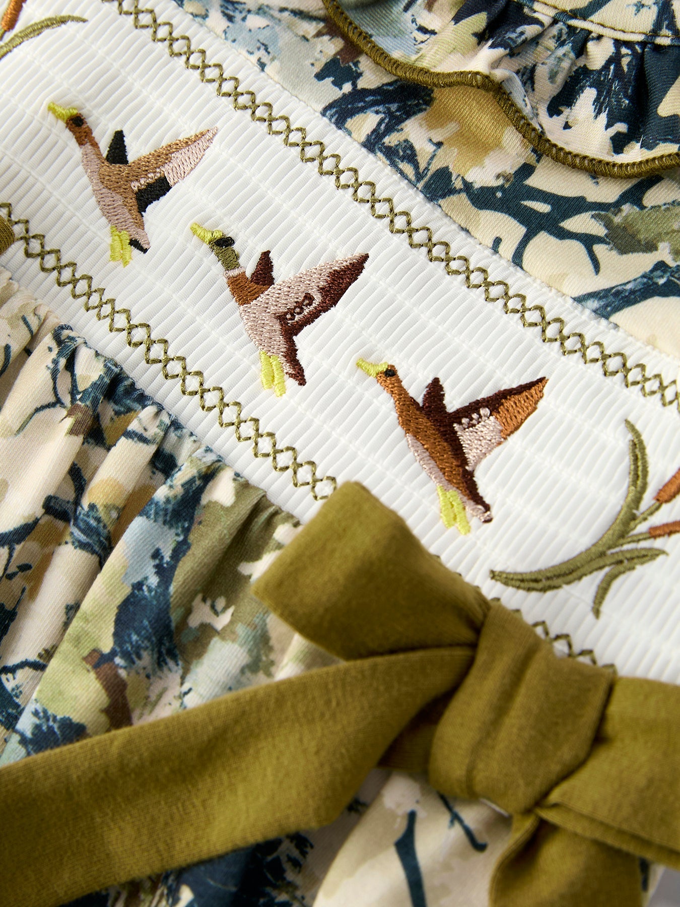 Duck Smocking Embroidery Baby Girls Camouflage Romper