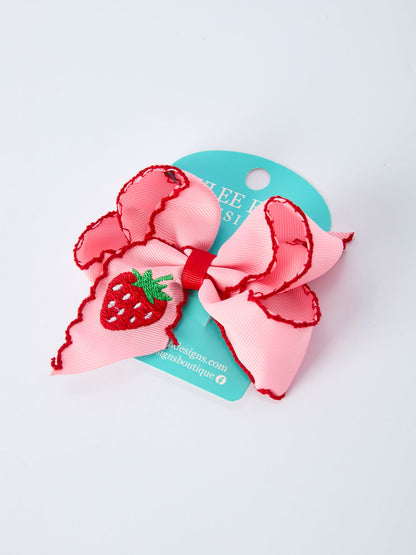 Strawberry Embroidered Girls Hairpin 4 Inches