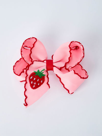 Strawberry Embroidered Girls Hairpin 4 Inches