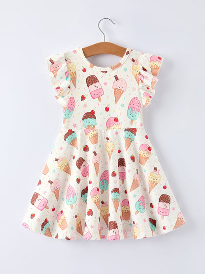 Colorful Ice Cream Pattern Girls Summer Dress