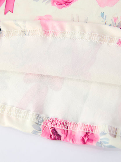 Easter Pink Bow Bunny and Rose Print Girls Dress