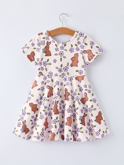 Easter Bunny Purple Floral Print Girls Dress