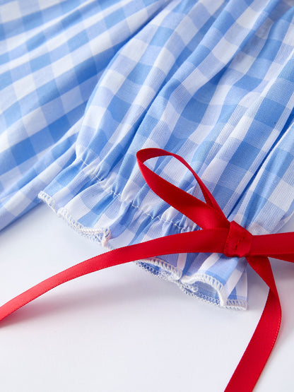 Girls Summer Strawberry Bow Embroidered Smocked Dress