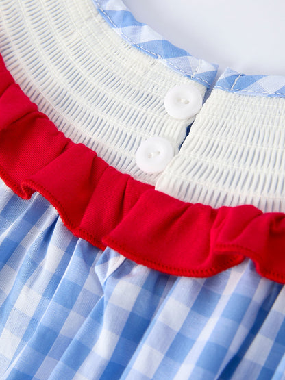 Girls Summer Strawberry Bow Embroidered Smocked Dress