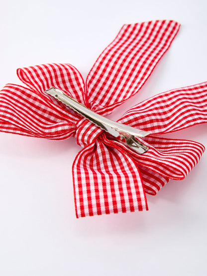Red and white Plaid Girls Hairpin 4 Inches