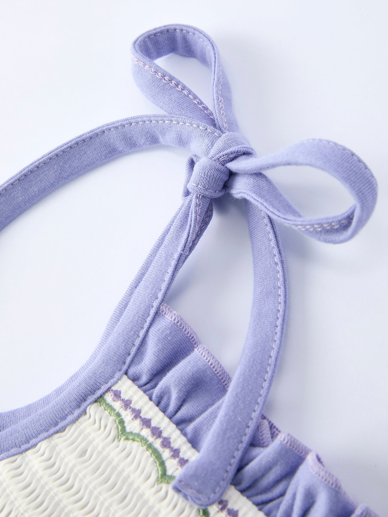 Spring Purple Floral Embroidered Smocked Bow Girl Dress