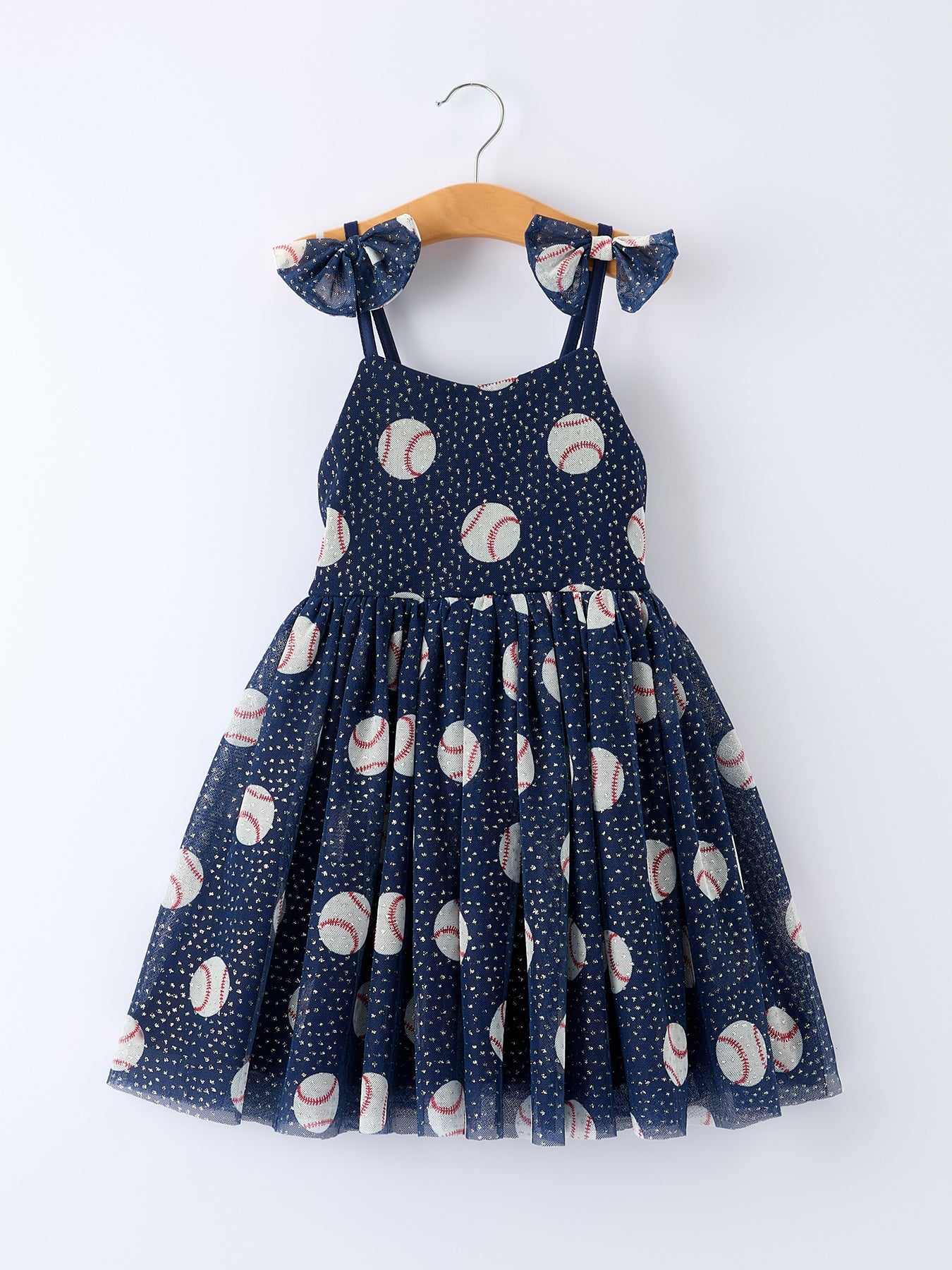 Baseball Theme Sleeveless Bow Strap Girls Dress