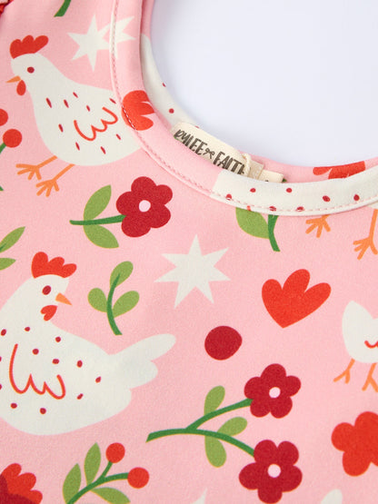 Spring Chicken Floral Farm Print Girls Dress