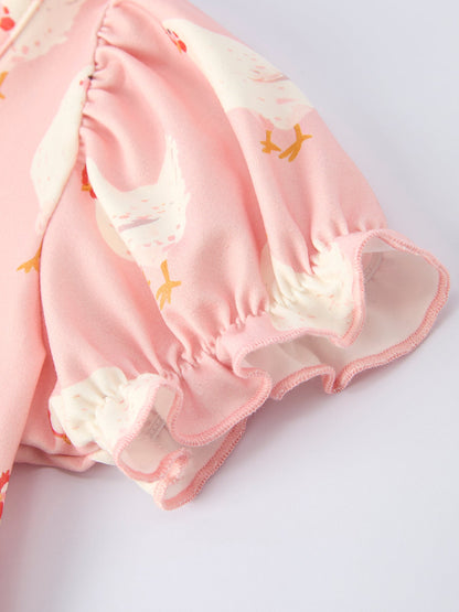 Farm Spring Chicken Print Girls Ruffle Dress