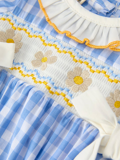 Spring Daisy Bow Smocked Baby Girl Romper