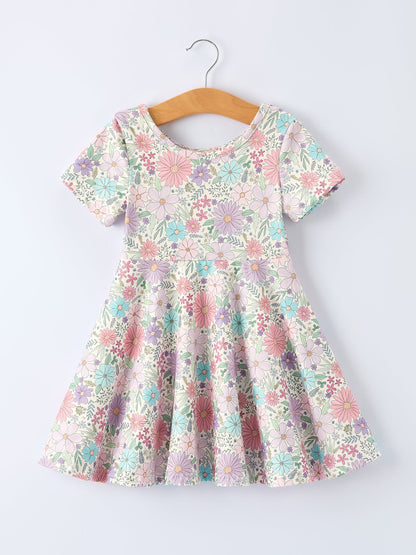 Spring Pastel Floral Girls Casual Dress
