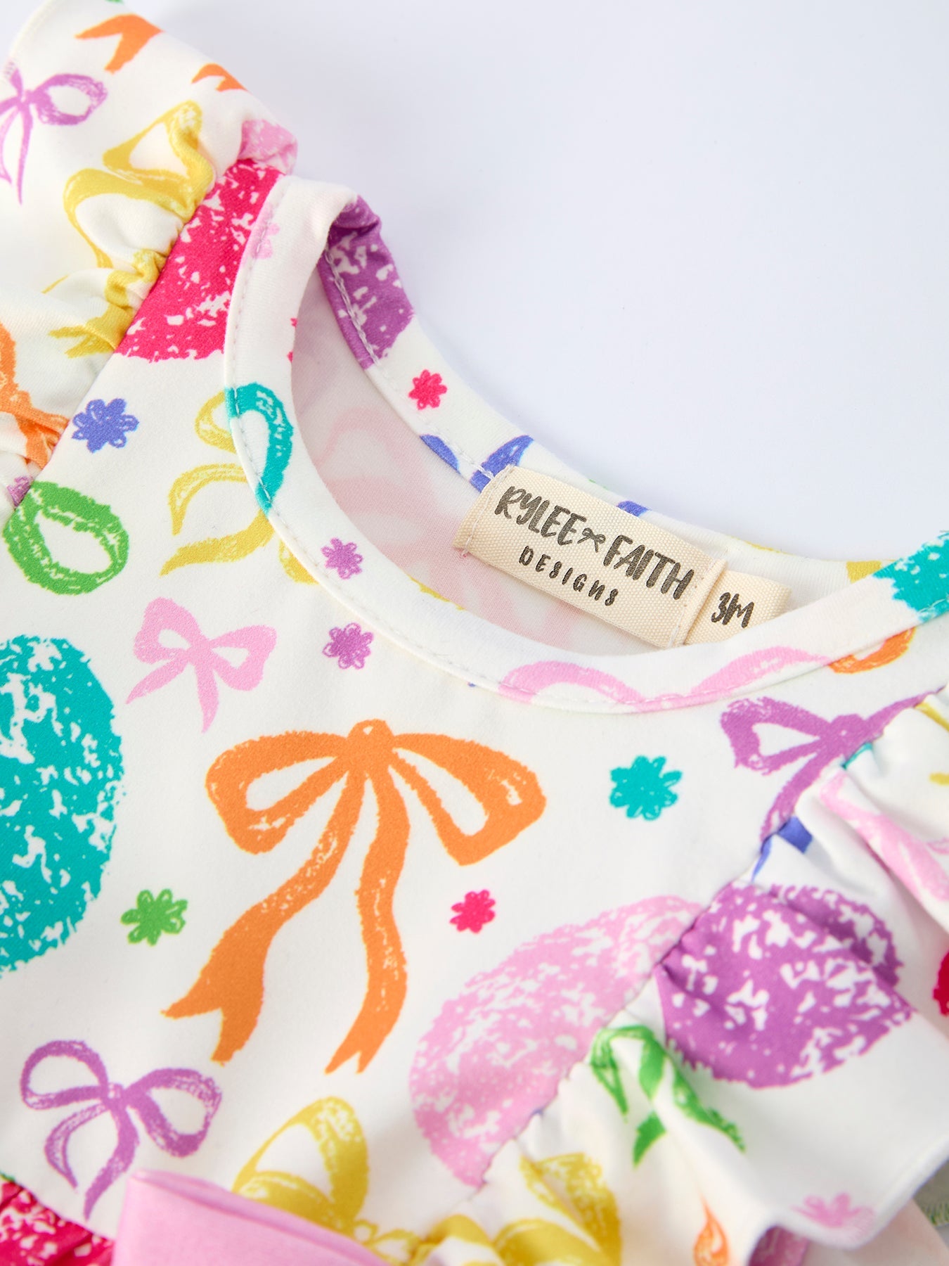 Rainbow Easter Egg Print Bow Baby Girls Romper