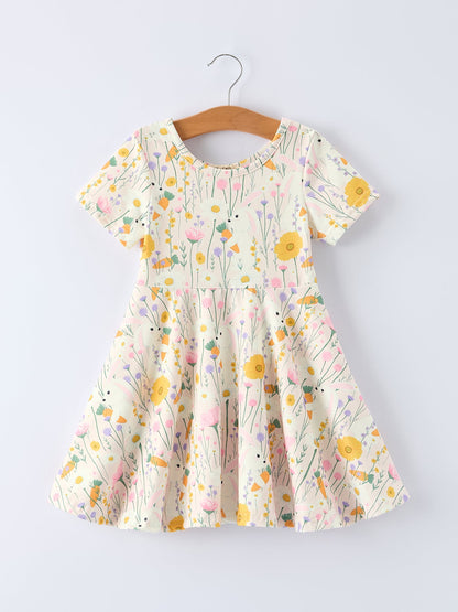 Spring Easter Bunny Yellow Floral Girls Dress
