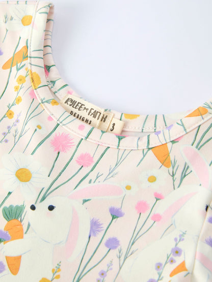 Spring Easter Bunny Yellow Floral Girls Dress