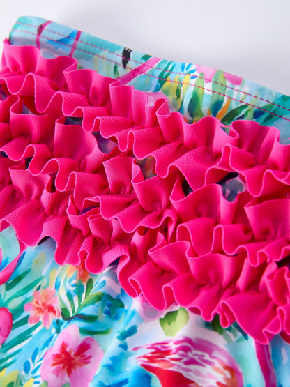 Summer Flamingo Long Sleeve Girl Swimwear Set