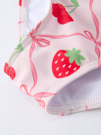 Summer Strawberry Cherry Ruffle Girl Swimwear Set