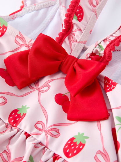 Summer Strawberry Cherry Ruffle Girl Swimwear Set