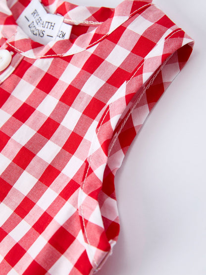 Summer Plaid Smocked Ruffle Boys Romper Sibling Outfits