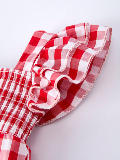 Summer Plaid Smocked Ruffle Girl Romper Sibling Outfits