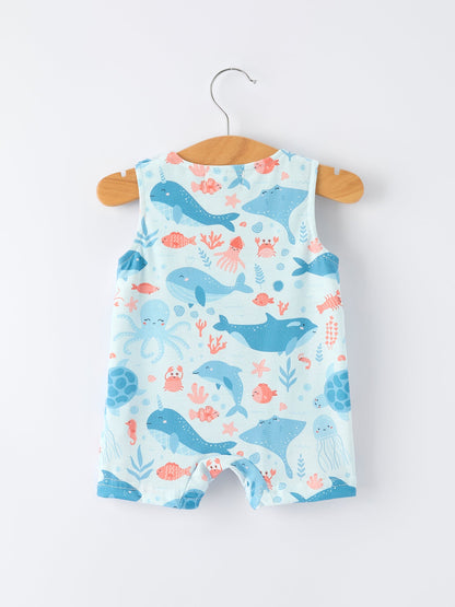 Marine Animal Smocking Embroidered Baby Boys' Romper