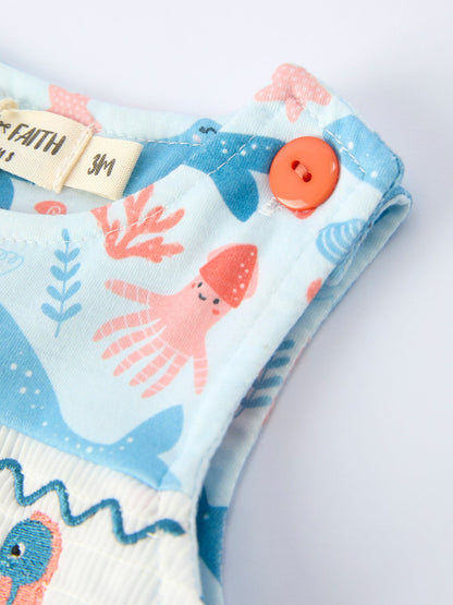 Marine Animal Smocking Embroidered Baby Boys' Romper