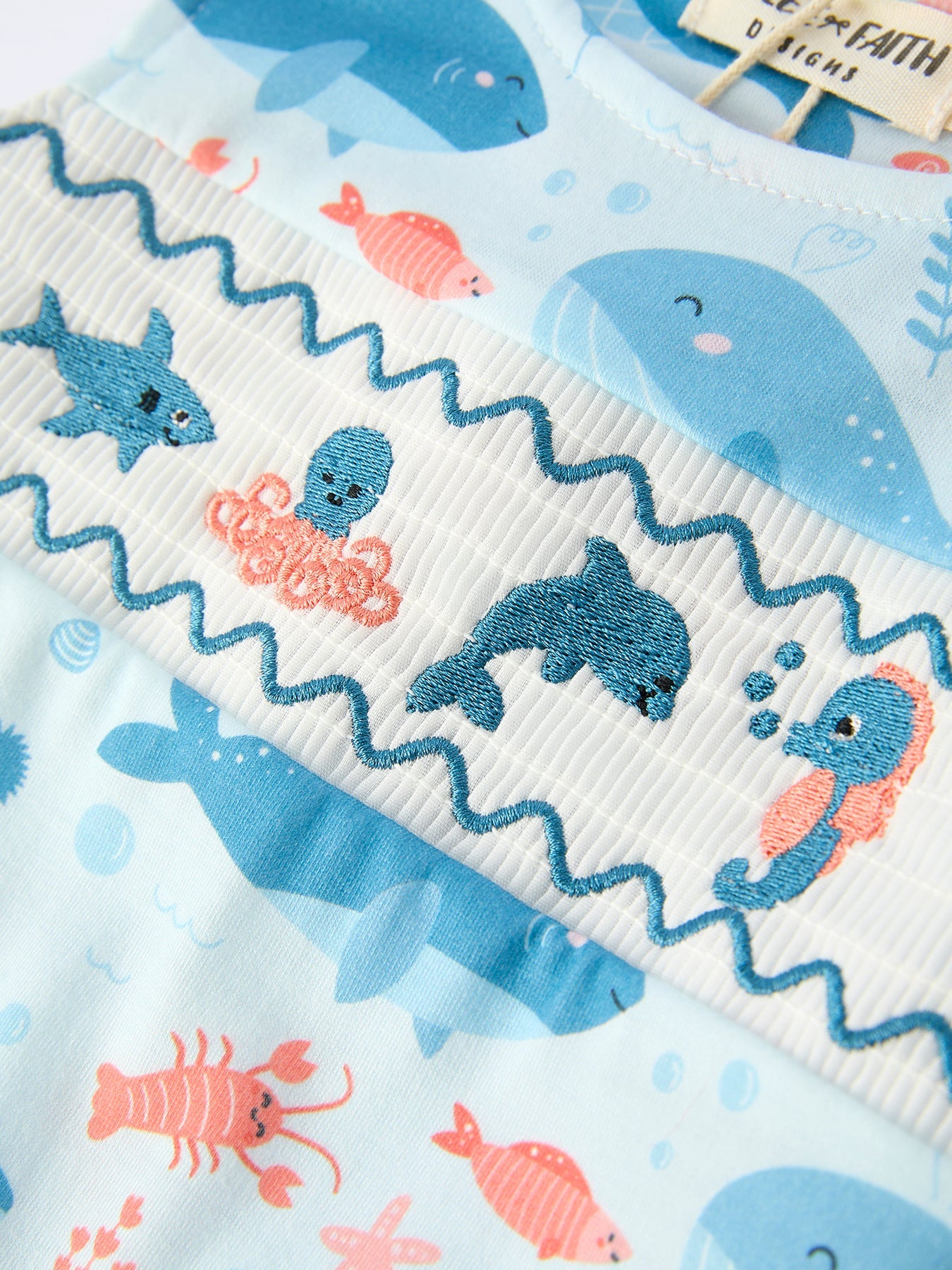 Marine Animal Smocking Embroidered Baby Boys' Romper