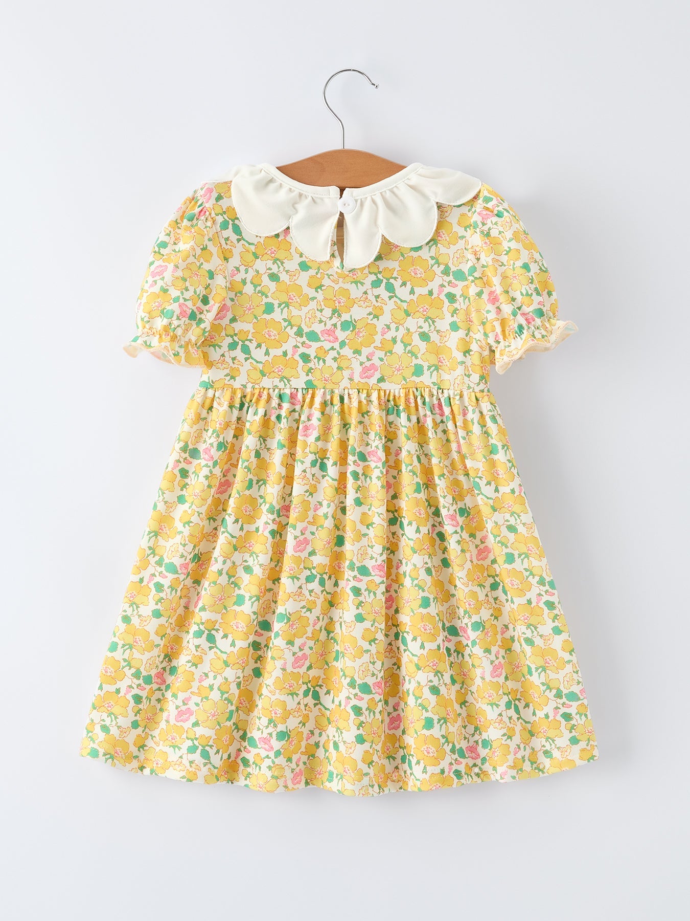 Easter Yellow Chick Embroidery Floral Girl Dress Petal Collar