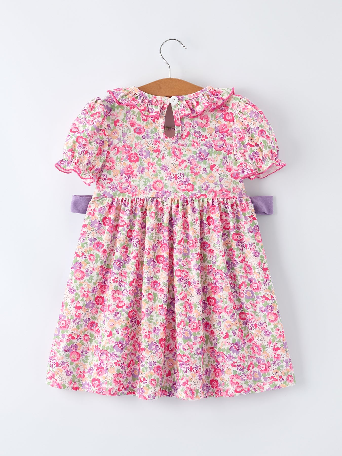 Easter Colorful Floral Bunny Embroidery Bow Ruffle Girl Dress
