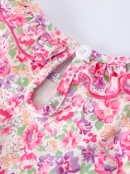 Easter Colorful Floral Bunny Embroidery Bow Ruffle Girl Dress