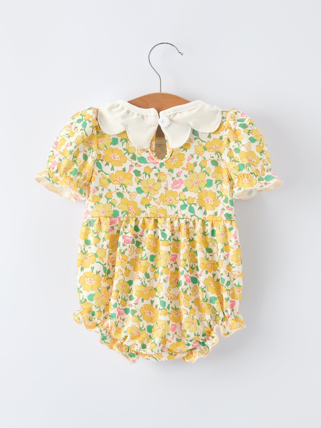 Easter Yellow Chick Embroidery Floral Baby Girl Romper Petal Collar
