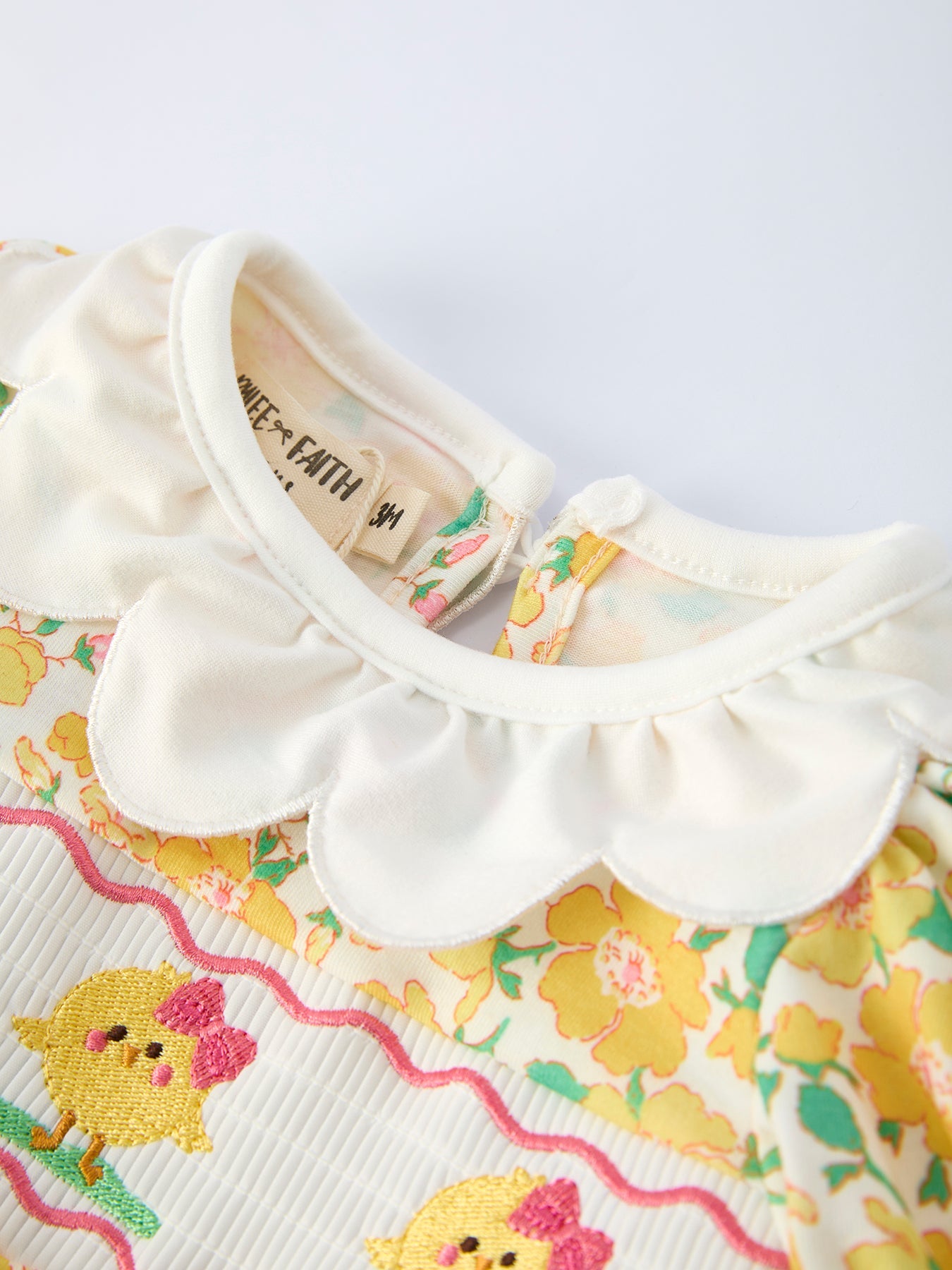 Easter Yellow Chick Embroidery Floral Baby Girl Romper Petal Collar