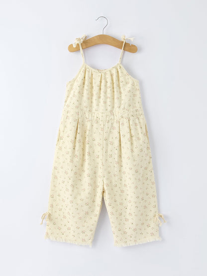 Floral Baby Girl Sleeveless Jumpsuit with Pockets