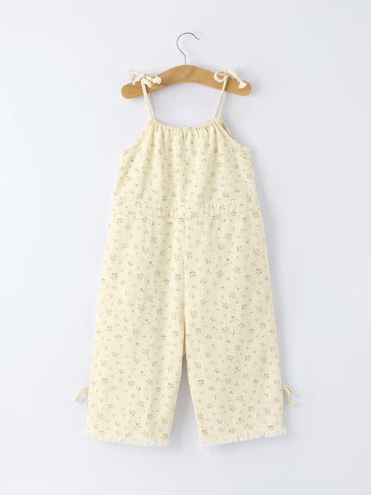 Floral Baby Girl Sleeveless Jumpsuit with Pockets