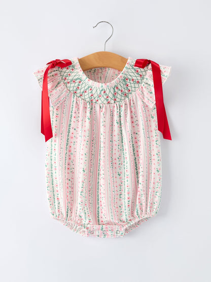 Pink Spring Floral Smocked Baby Girl Romper