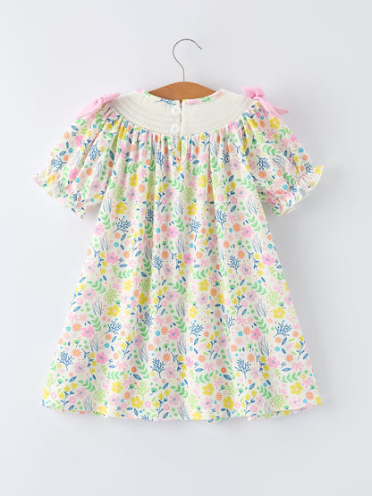 Easter Bunny Embroidered Pom-Pom Short-Sleeved  Girls Dress